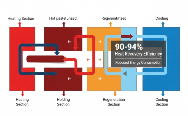 Diagram illustrating the multi-stage Grano plate heat exchanger process with 94% heat recovery efficiency