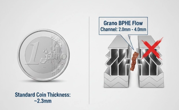 Comparison of BPHE narrow flow channels and particle sizes
